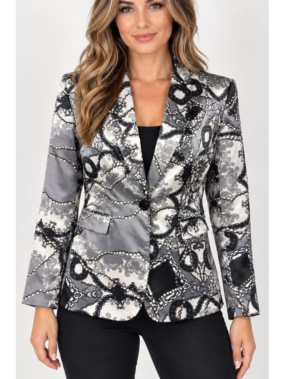 Vintage Y2K Kasper Blazer Womens 10 Black White Paisley Statement Jacket 90s